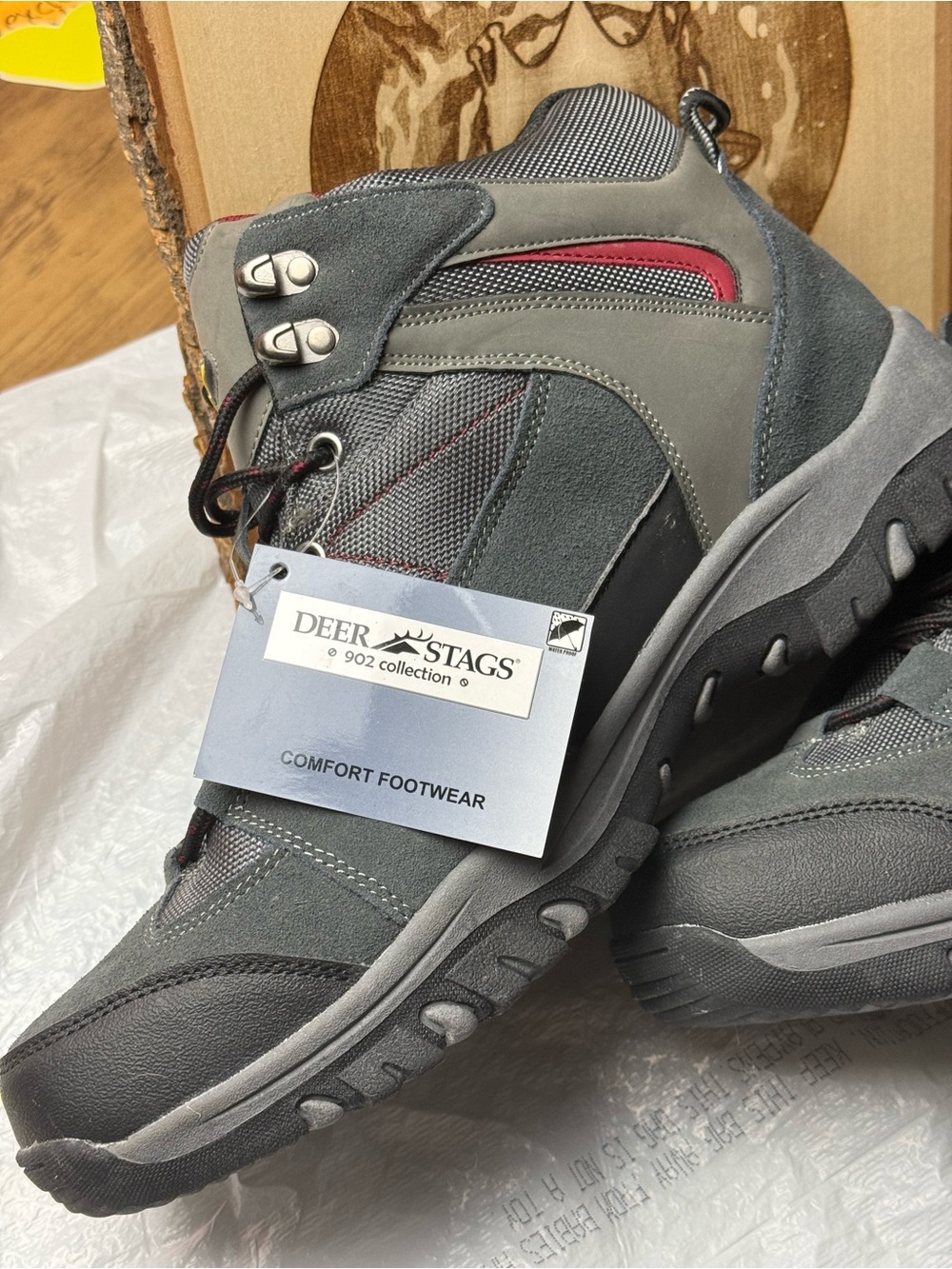 Deer Stags Gray and Red Men's Hiking Boots 11.5M Waterproof (Brand New)